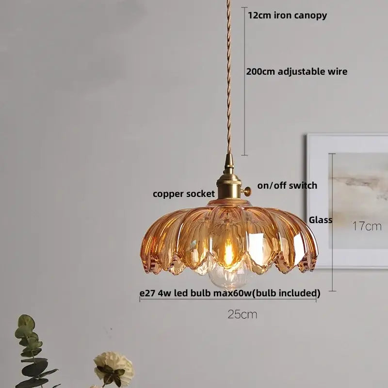 Antique brass and glass led pendant lamp kitchen hanging light