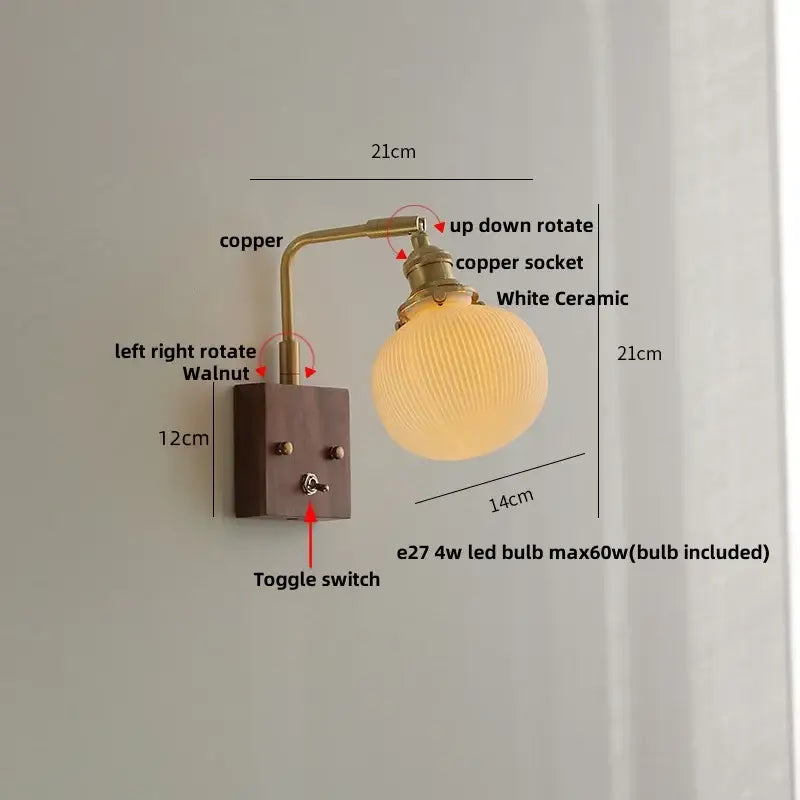 Antique brass and walnut clear glass wall lights stair fixture
