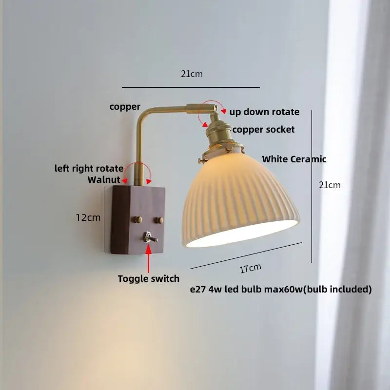 Antique brass and walnut clear glass wall lights stair fixture