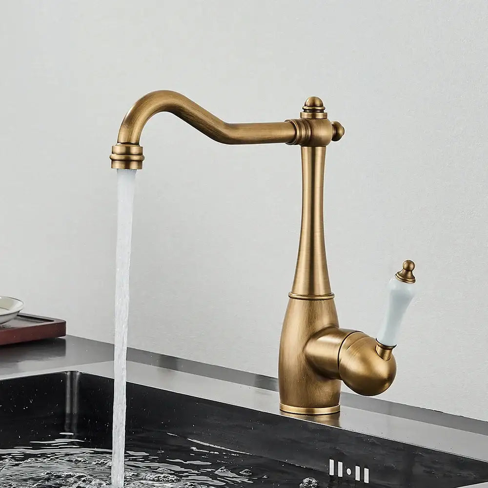 Antique brass and white ceramic basin waterfall faucet kitchen tap