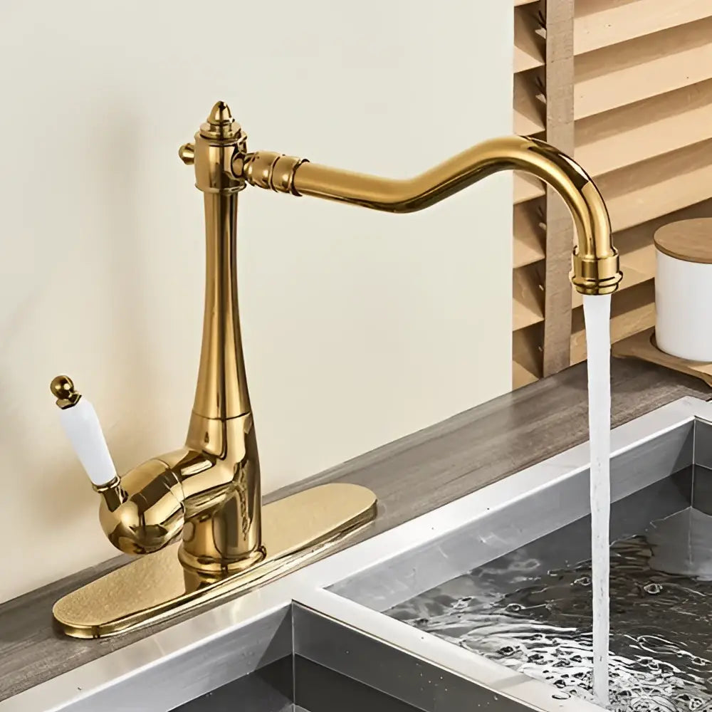 Antique brass and white ceramic basin waterfall faucet kitchen tap