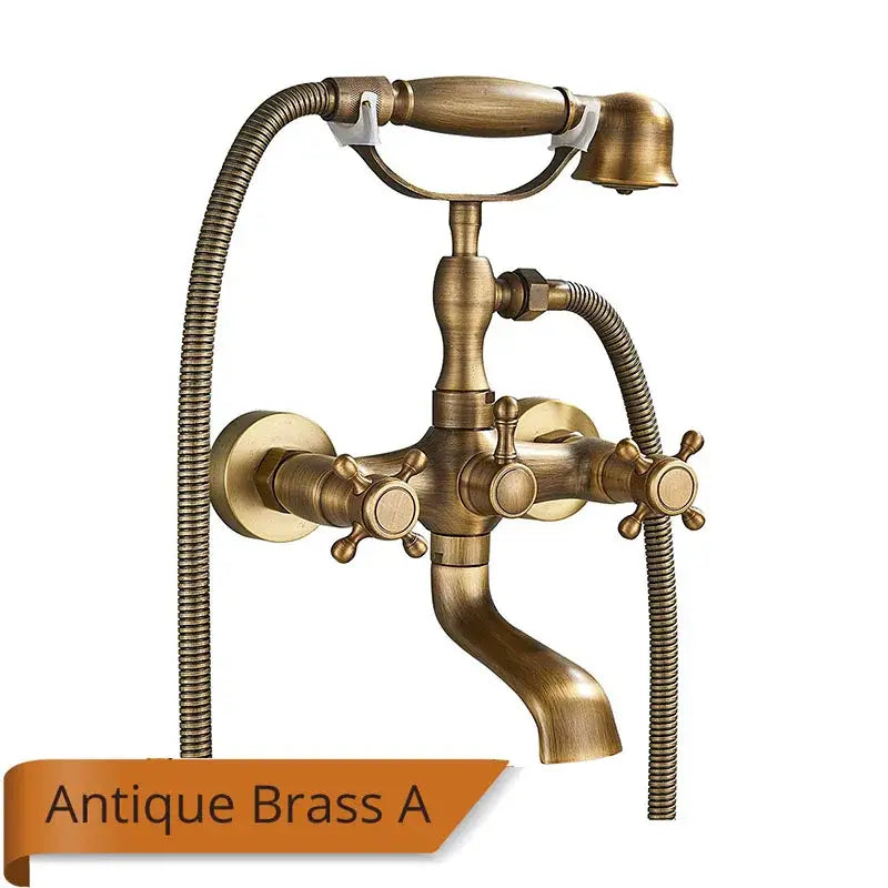 Antique brass and white ceramic bathtub shower faucet set bathroom