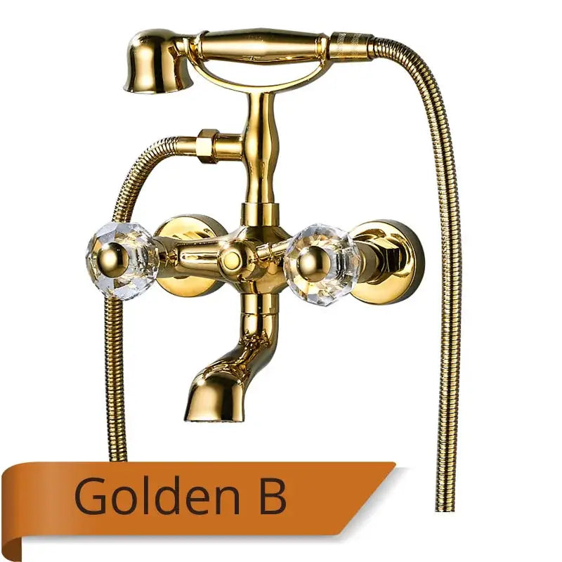 Antique brass and white ceramic bathtub shower faucet set bathroom