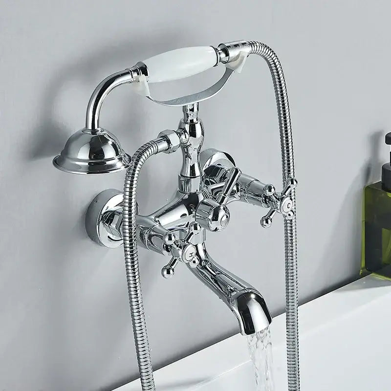 Antique brass and white ceramic bathtub shower faucet set bathroom
