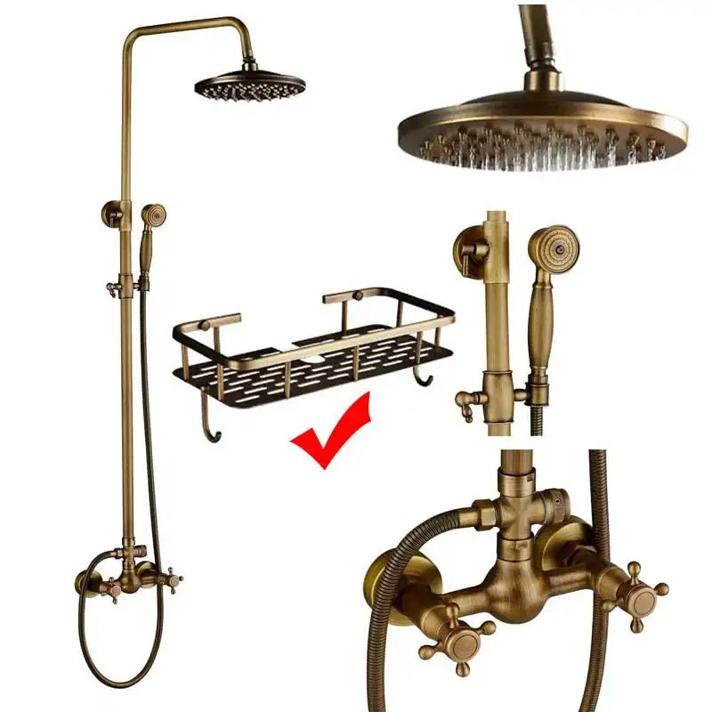 Antique brass and white ceramic shower faucet set bathroom system