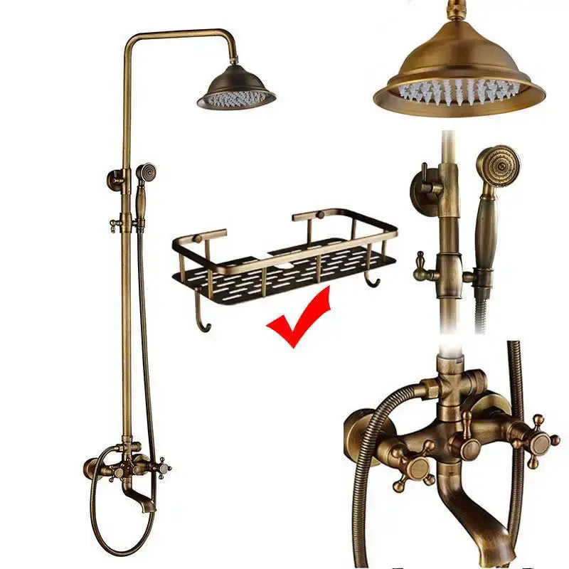 Antique brass and white ceramic shower faucet set bathroom system