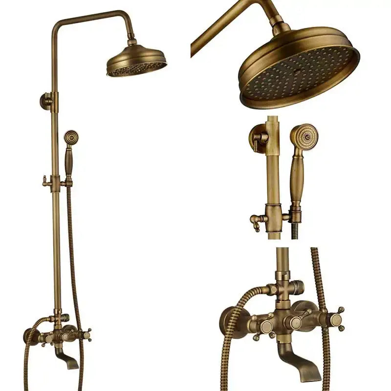 Antique brass and white ceramic shower faucet set bathroom system