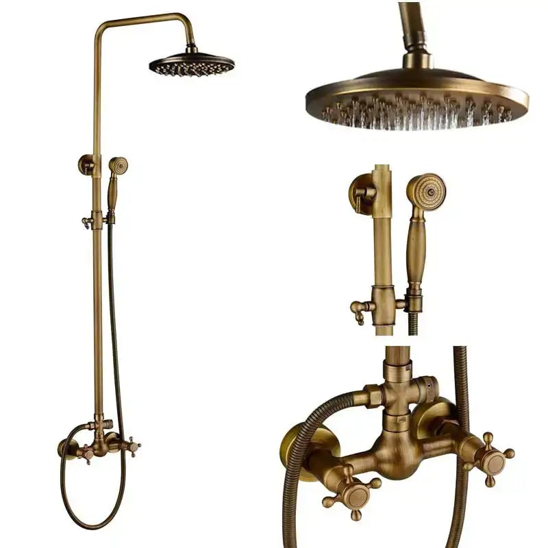 Antique brass and white ceramic shower faucet set bathroom system
