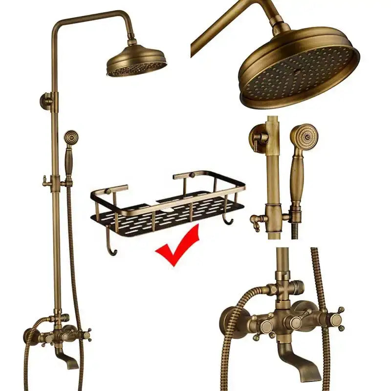 Antique brass and white ceramic shower faucet set bathroom system