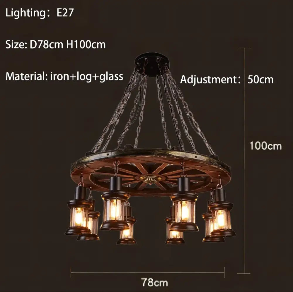 Antique brass and wood iron wheel led pendant lights dining room