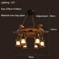 Antique brass and wood iron wheel led pendant lights dining room