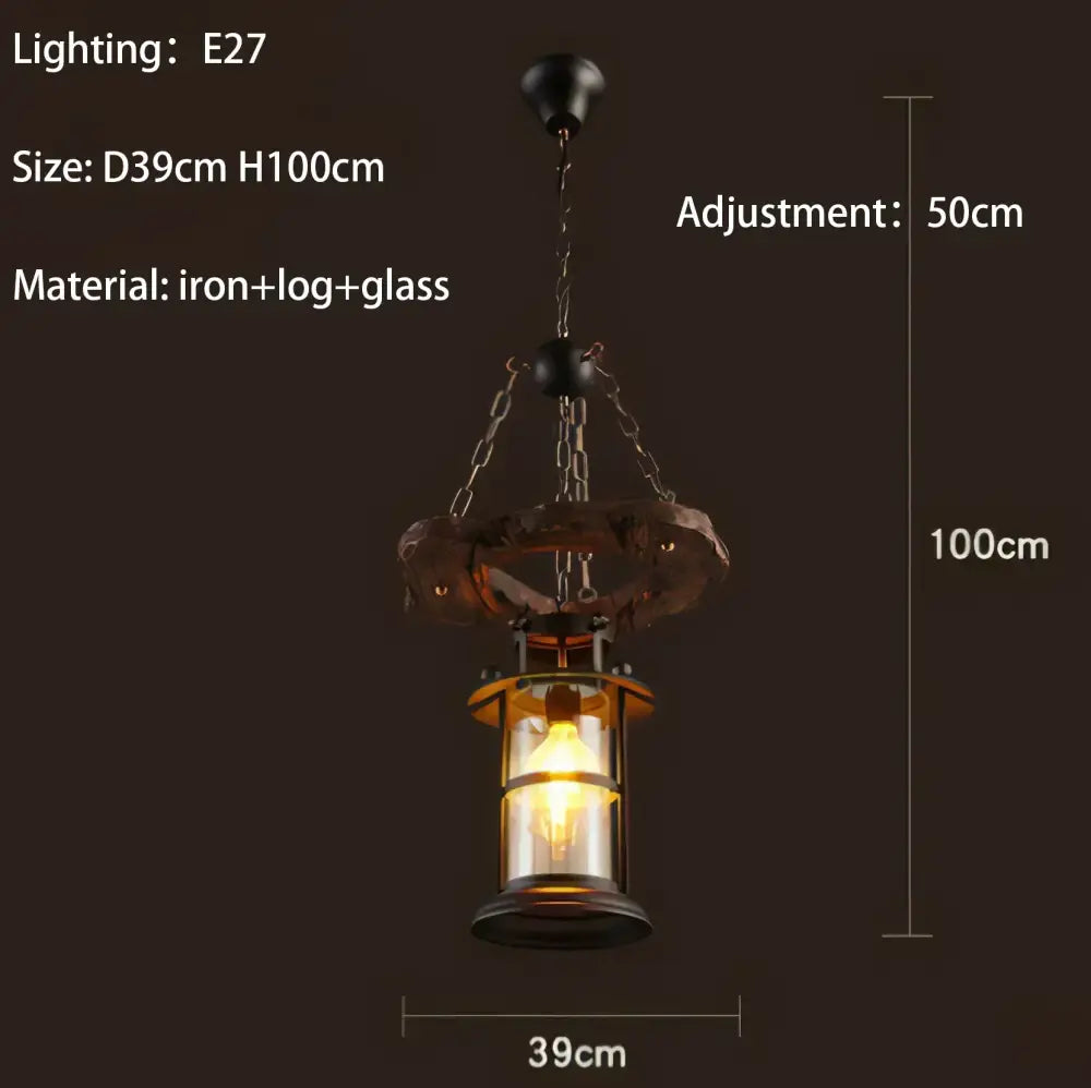 Antique brass and wood iron wheel led pendant lights dining room