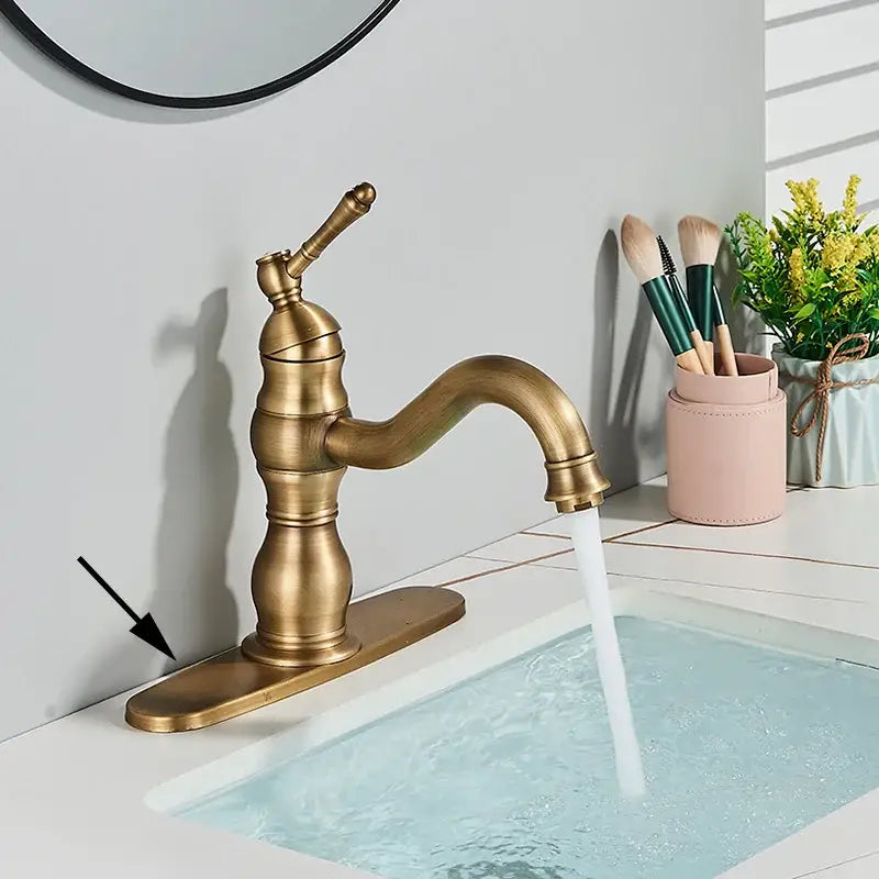 Antique brass basin faucet bathroom swivel spout single handle