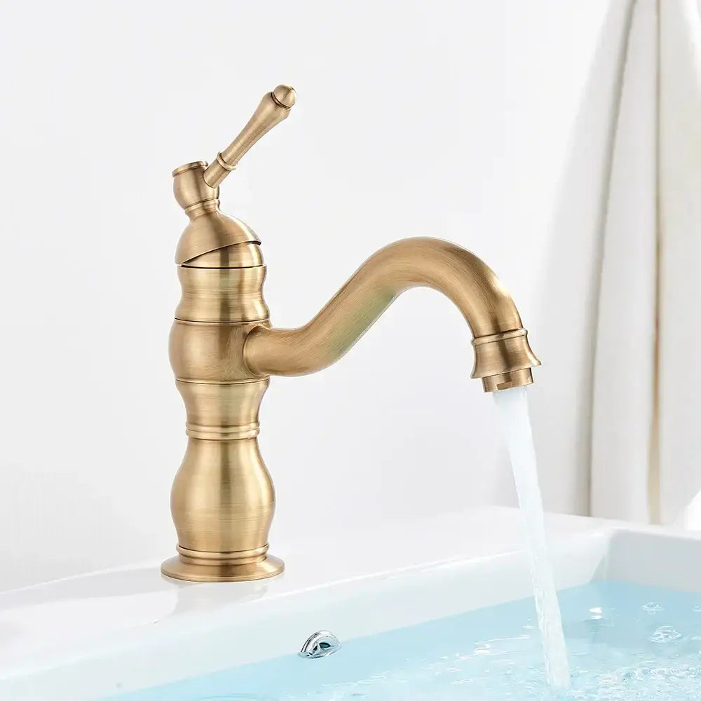 Antique brass basin faucet bathroom swivel spout single handle