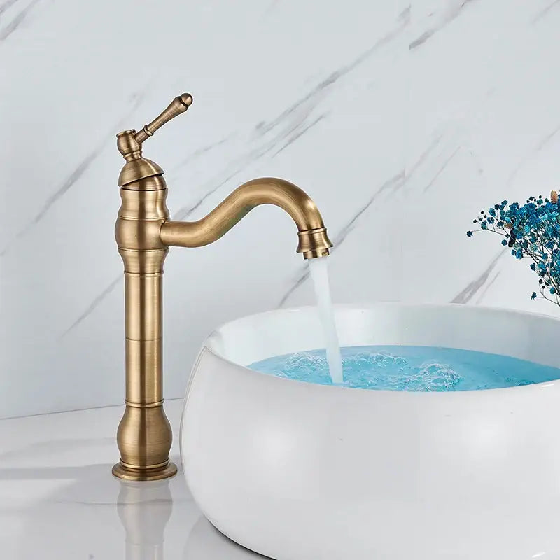 Antique brass basin faucet bathroom swivel spout single handle