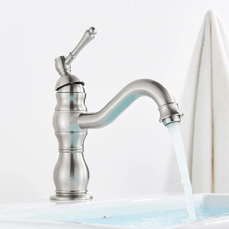 Antique brass basin faucet bathroom swivel spout single handle