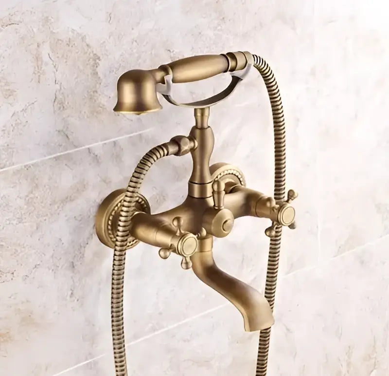 Antique brass bathtub shower set with ceramic handles bathroom mixer