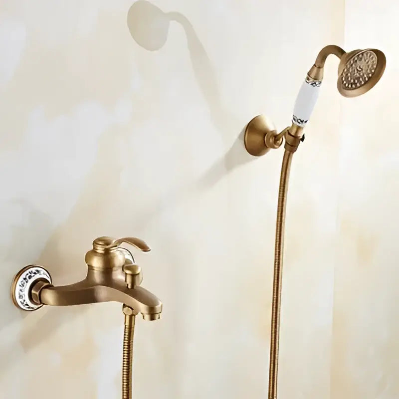 Antique brass bathtub shower set with ceramic handles bathroom mixer