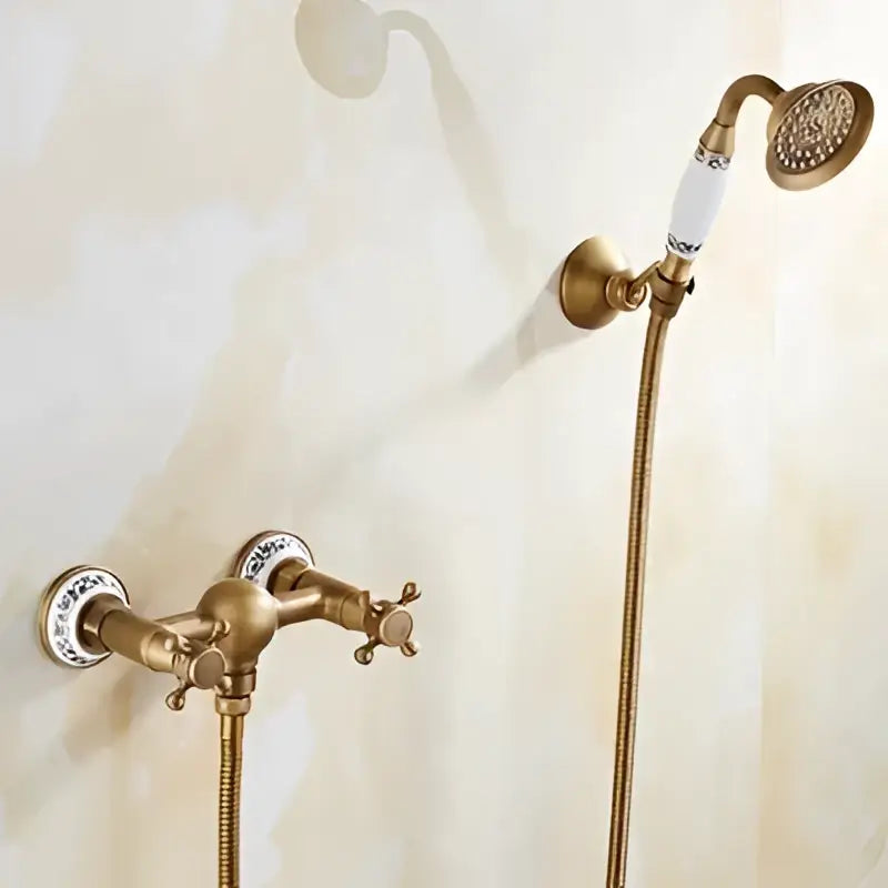 Antique brass bathtub shower set with ceramic handles bathroom mixer