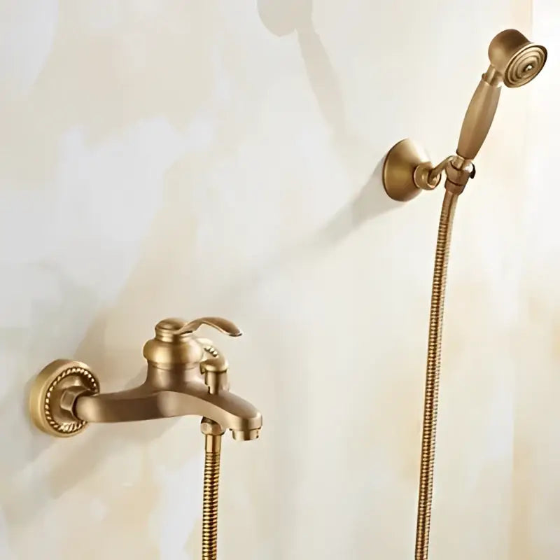 Antique brass bathtub shower set with ceramic handles bathroom mixer