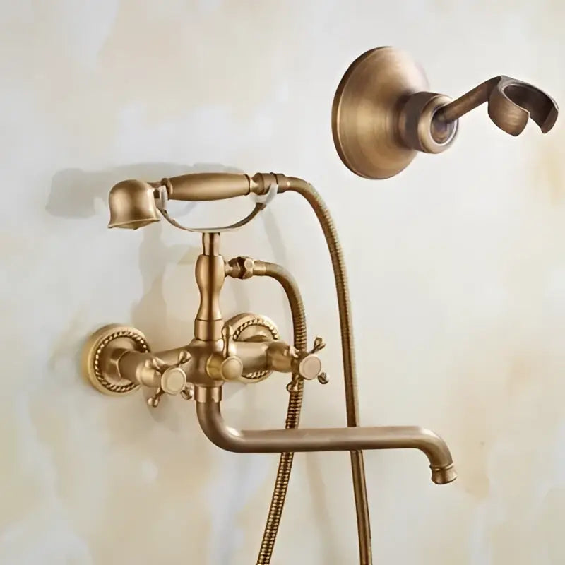 Antique brass bathtub shower set with ceramic handles bathroom mixer