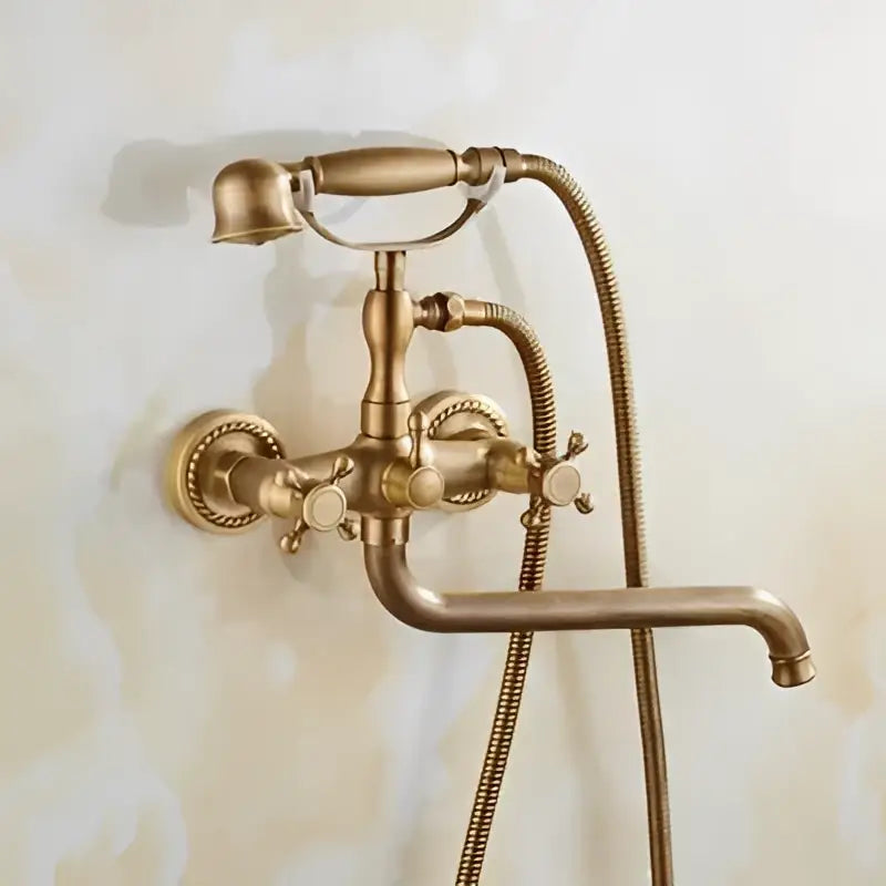 Antique brass bathtub shower set with ceramic handles bathroom mixer
