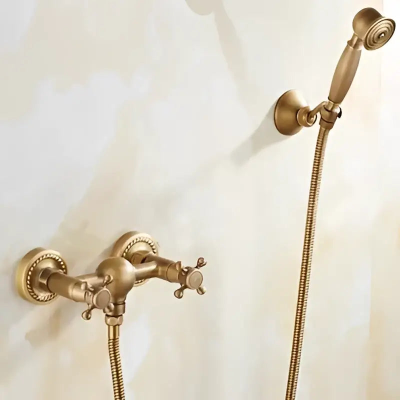 Antique brass bathtub shower set with ceramic handles bathroom mixer