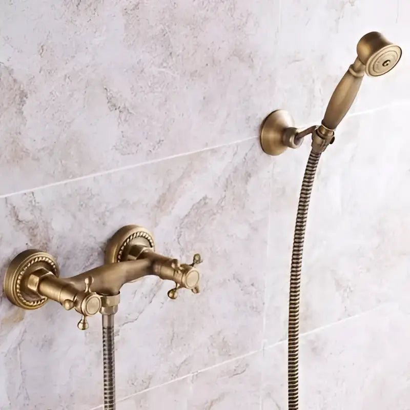 Antique brass bathtub shower set with ceramic handles bathroom mixer