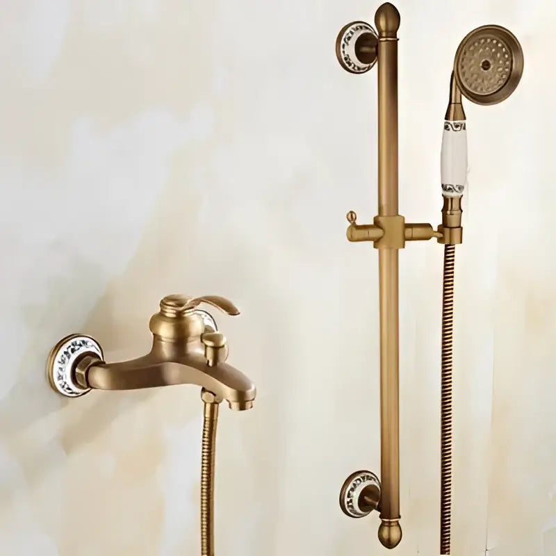 Antique brass bathtub shower set with ceramic handles bathroom mixer