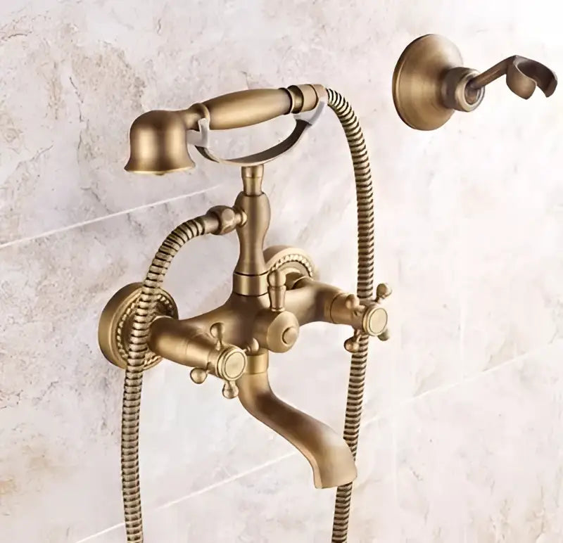 Antique brass bathtub shower set with ceramic handles bathroom mixer