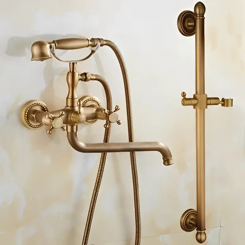 Antique brass bathtub shower set with ceramic handles bathroom mixer