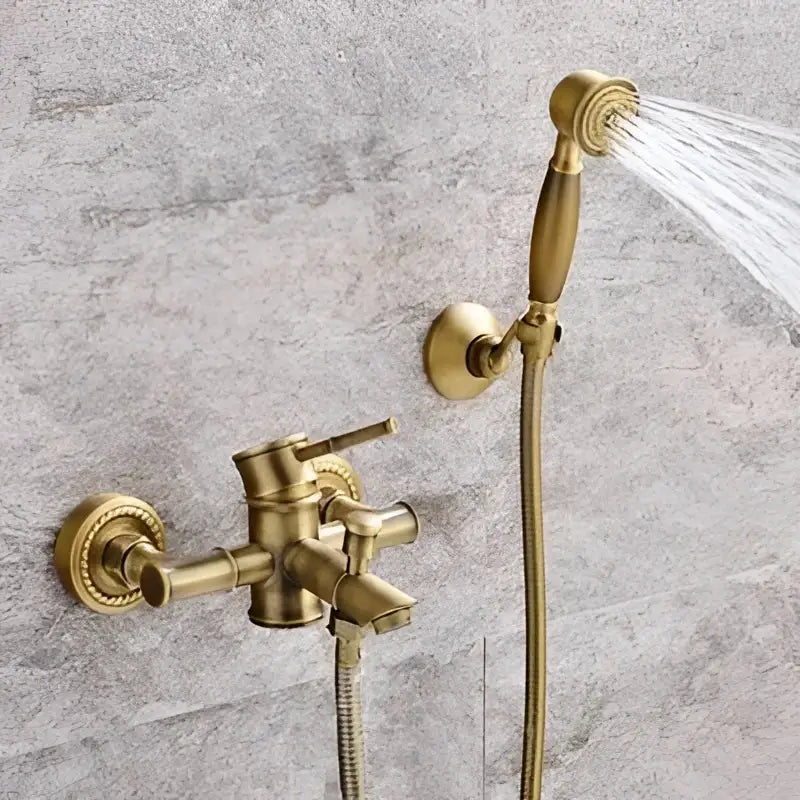 Antique brass bathtub shower set with ceramic handles bathroom mixer