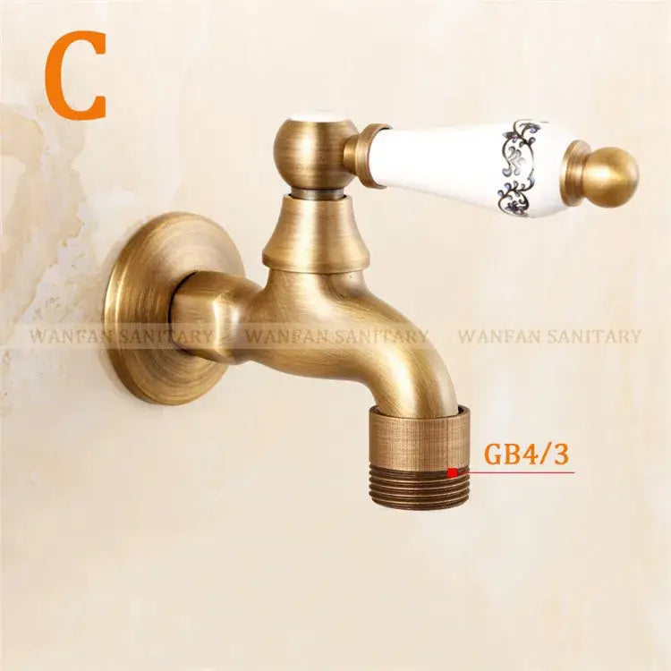 Antique brass bibcock faucet with floral ceramic handle garden tap
