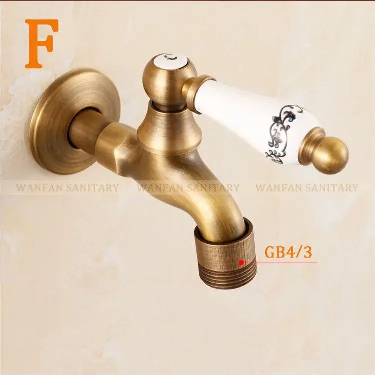 Antique brass bibcock faucet with floral ceramic handle garden tap