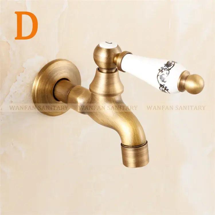 Antique brass bibcock faucet with floral ceramic handle garden tap