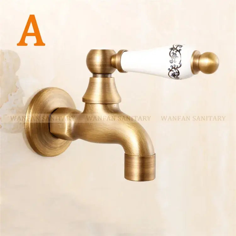 Antique brass bibcock faucet with floral ceramic handle garden tap