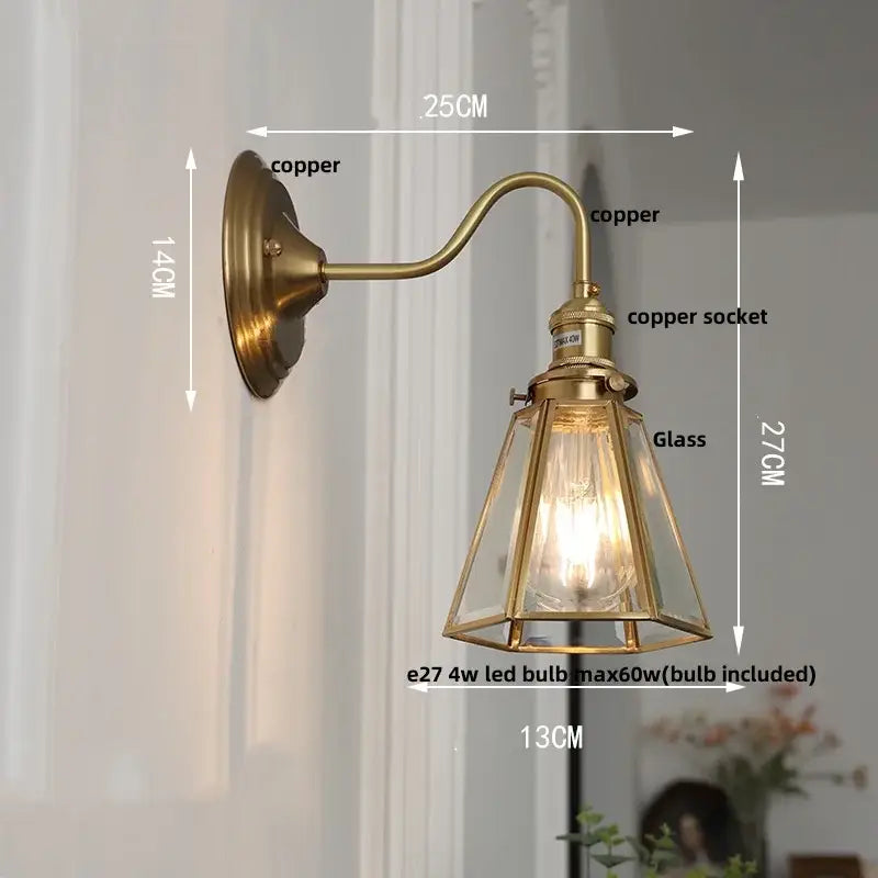 Antique brass blue flower glass led wall sconce bedroom light