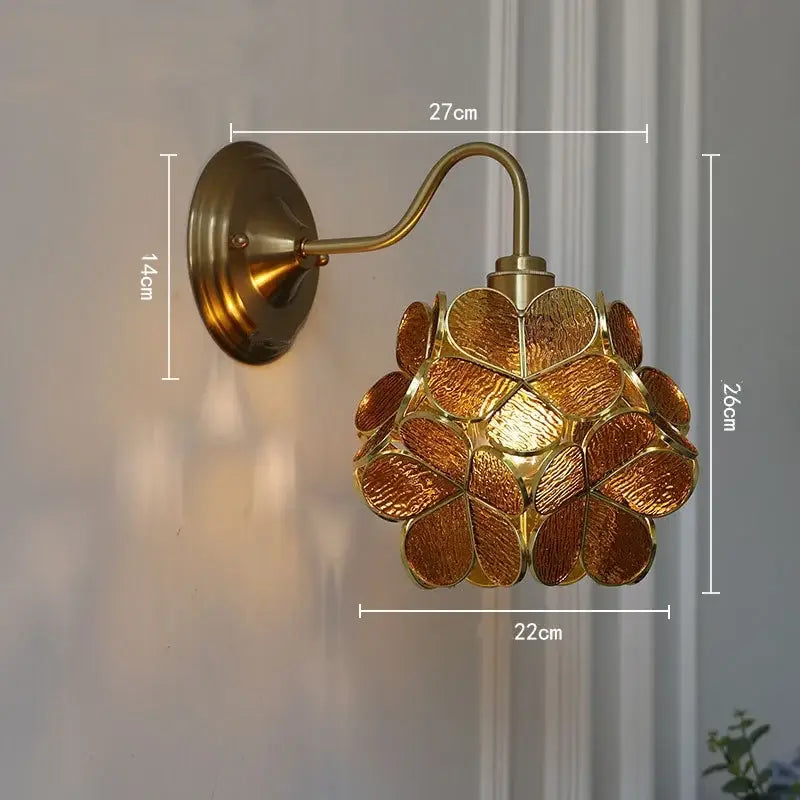 Antique brass blue flower glass led wall sconce bedroom light