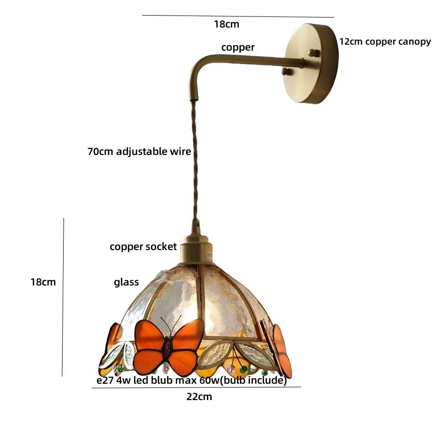 Antique brass butterfly glass led wall lights bedroom sconce