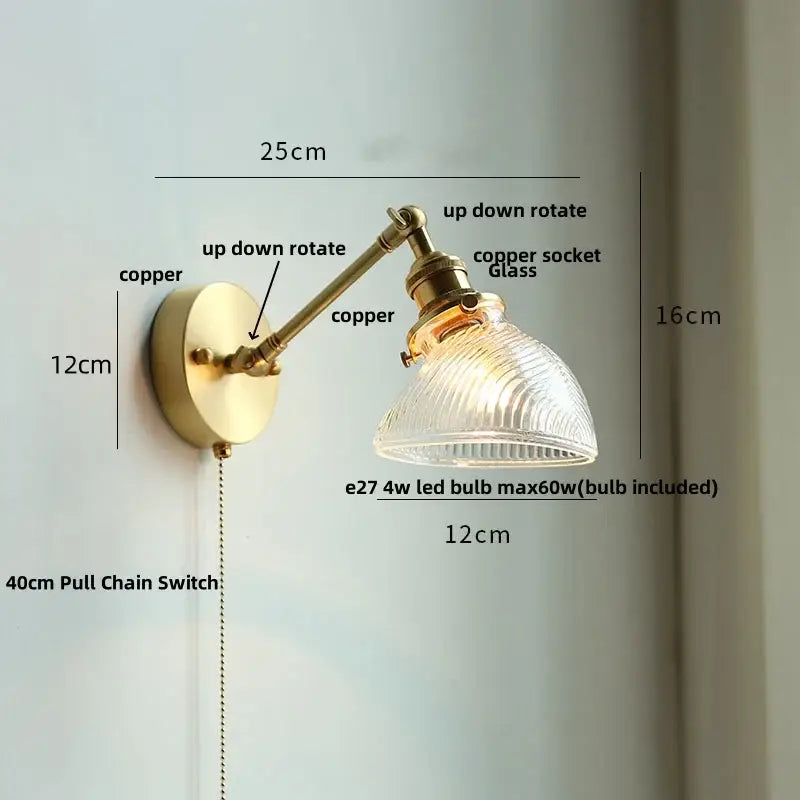 Antique brass ceramic copper led wall light bedroom sconce