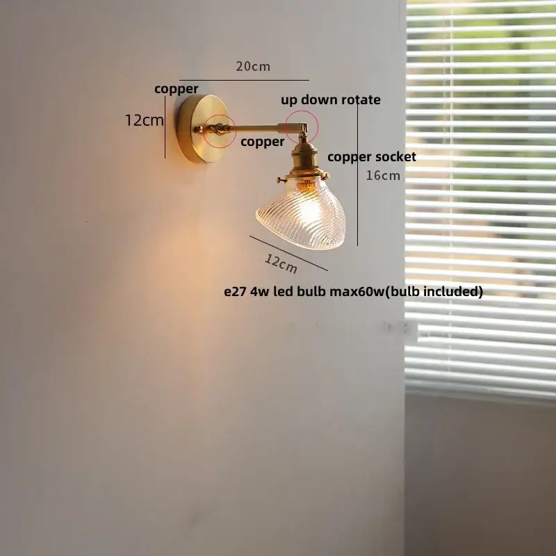 Antique brass ceramic copper led wall light bedroom sconce