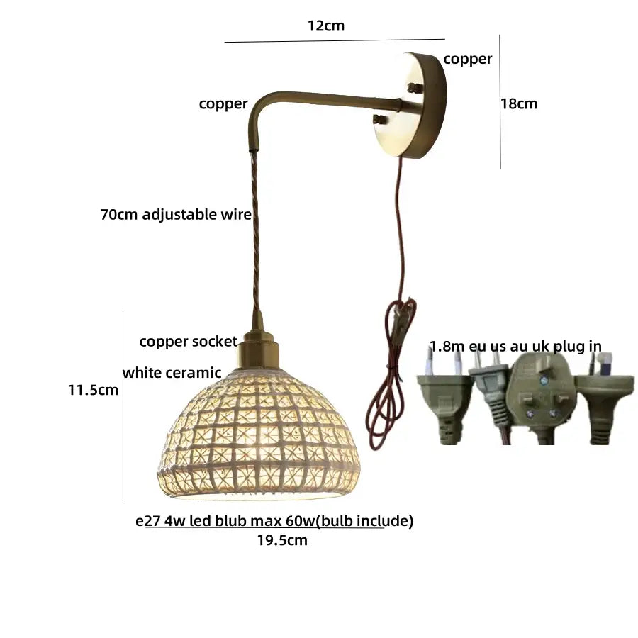 Antique brass ceramic led wall light bedroom sconce with cutouts