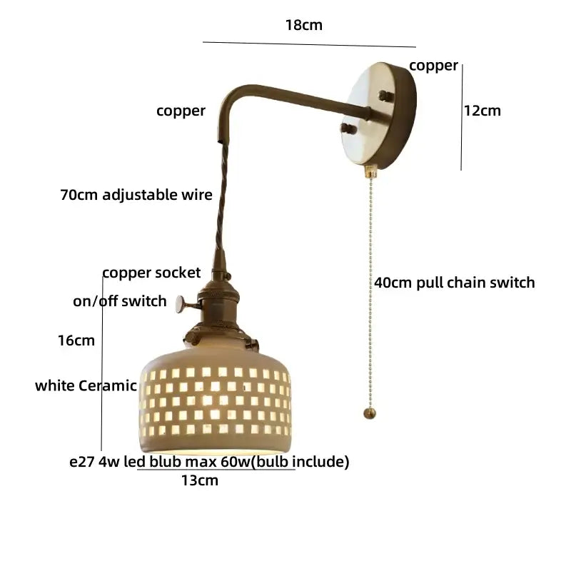 Antique brass ceramic led wall light bedroom sconce with cutouts