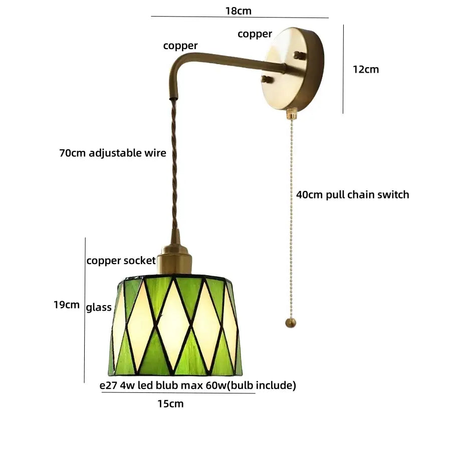 Antique brass ceramic led wall sconce with floral shade for bedroom