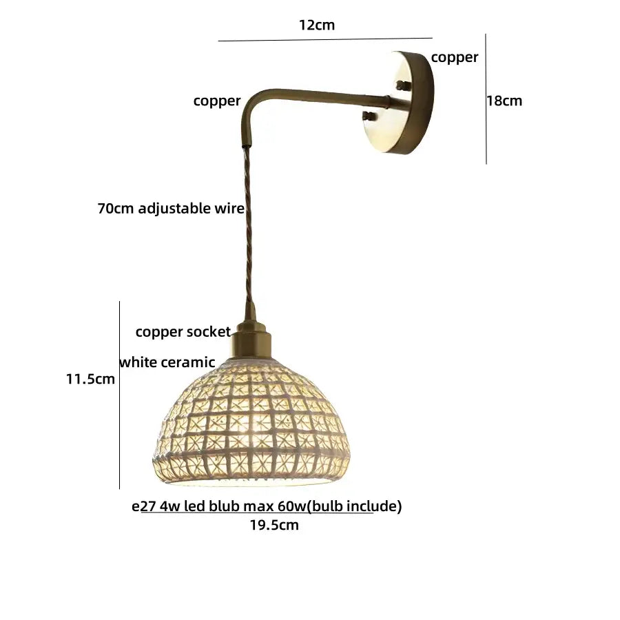 Antique brass ceramic led wall sconce with floral shade for bedroom