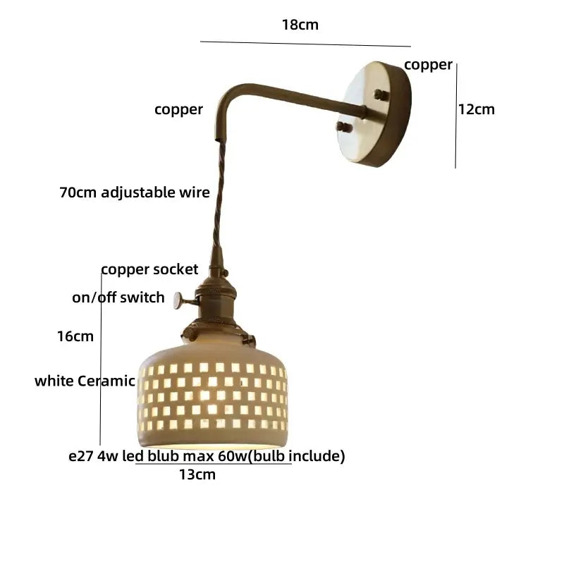 Antique brass ceramic led wall sconce with floral shade for bedroom