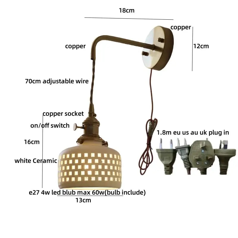 Antique brass ceramic led wall sconce with floral shade for bedroom