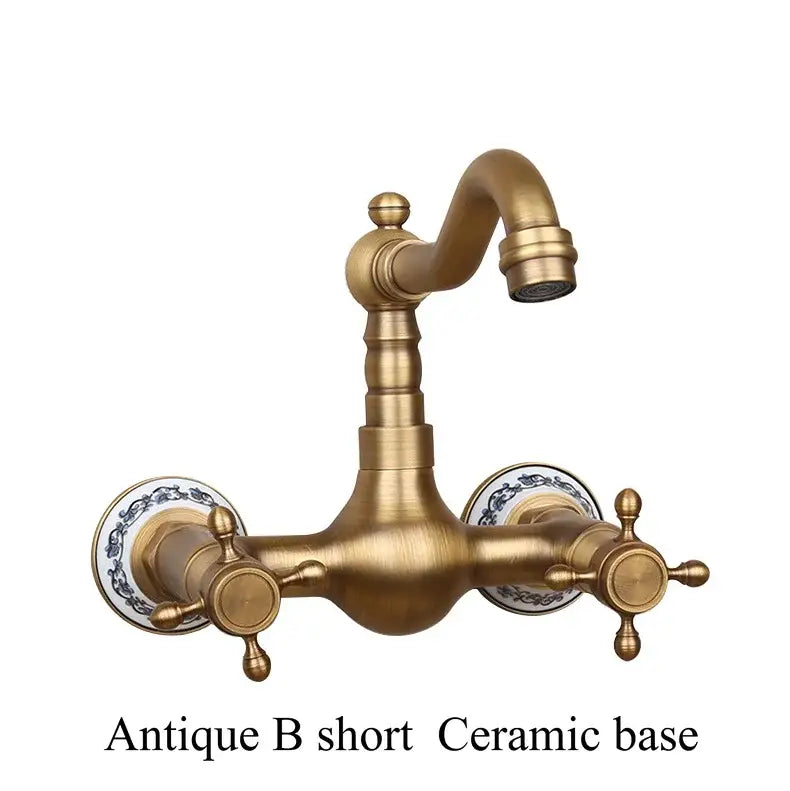 Antique brass ceramic wall mount faucet kitchen vintage porcelain