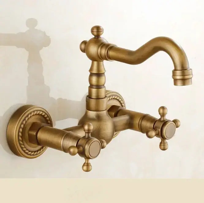 Antique brass ceramic wall mount faucet kitchen vintage porcelain
