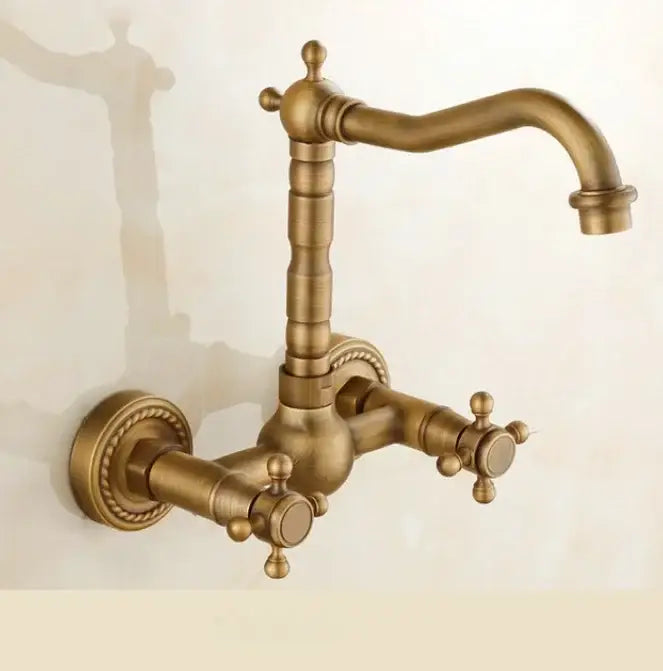 Antique brass ceramic wall mount faucet kitchen vintage porcelain